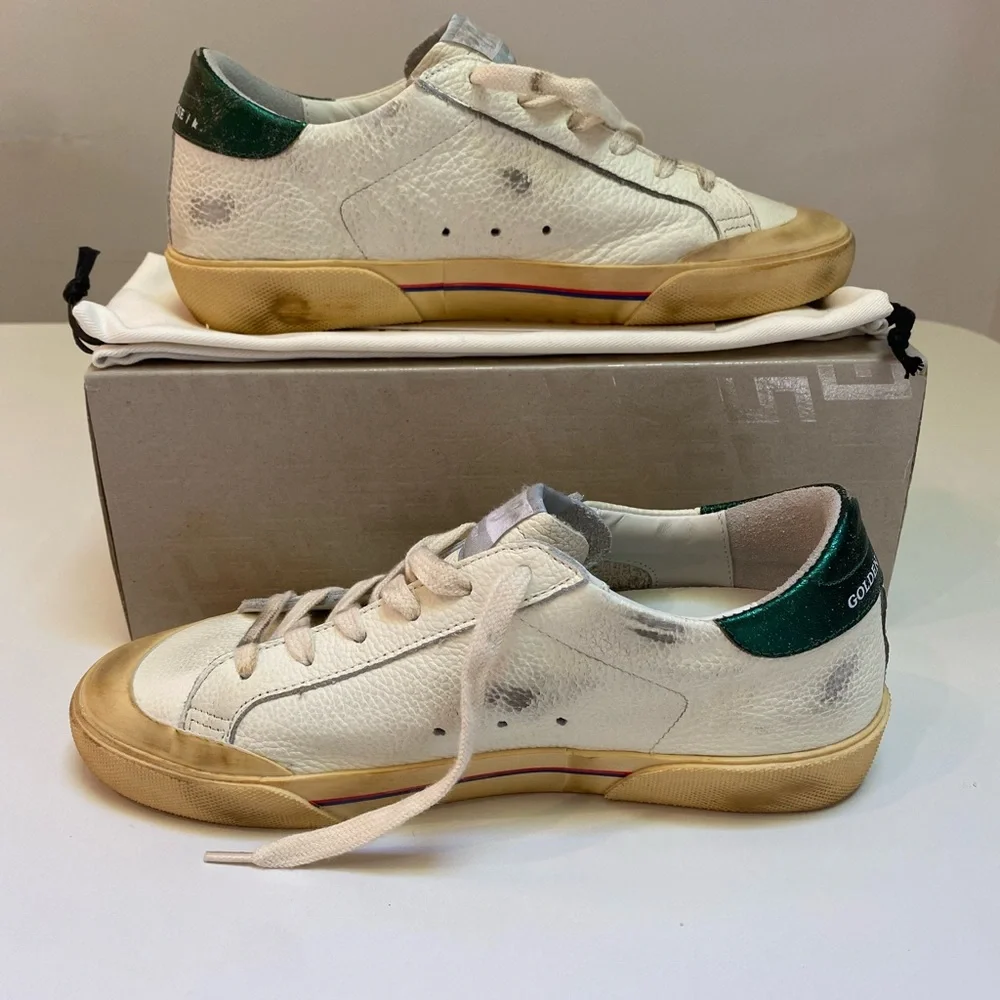 Golden Goose Superstar Penstar White Leather/Green/Leopard Star sz 38 New in Box - Picture 4 of 14